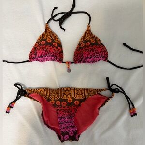 Xhilaration Coral & Orange Patterned Bikini